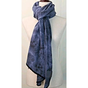 CC Exclusive Dark/Light Steel Blue Tie Dye Scarf Crochet Edge 86" X 16"